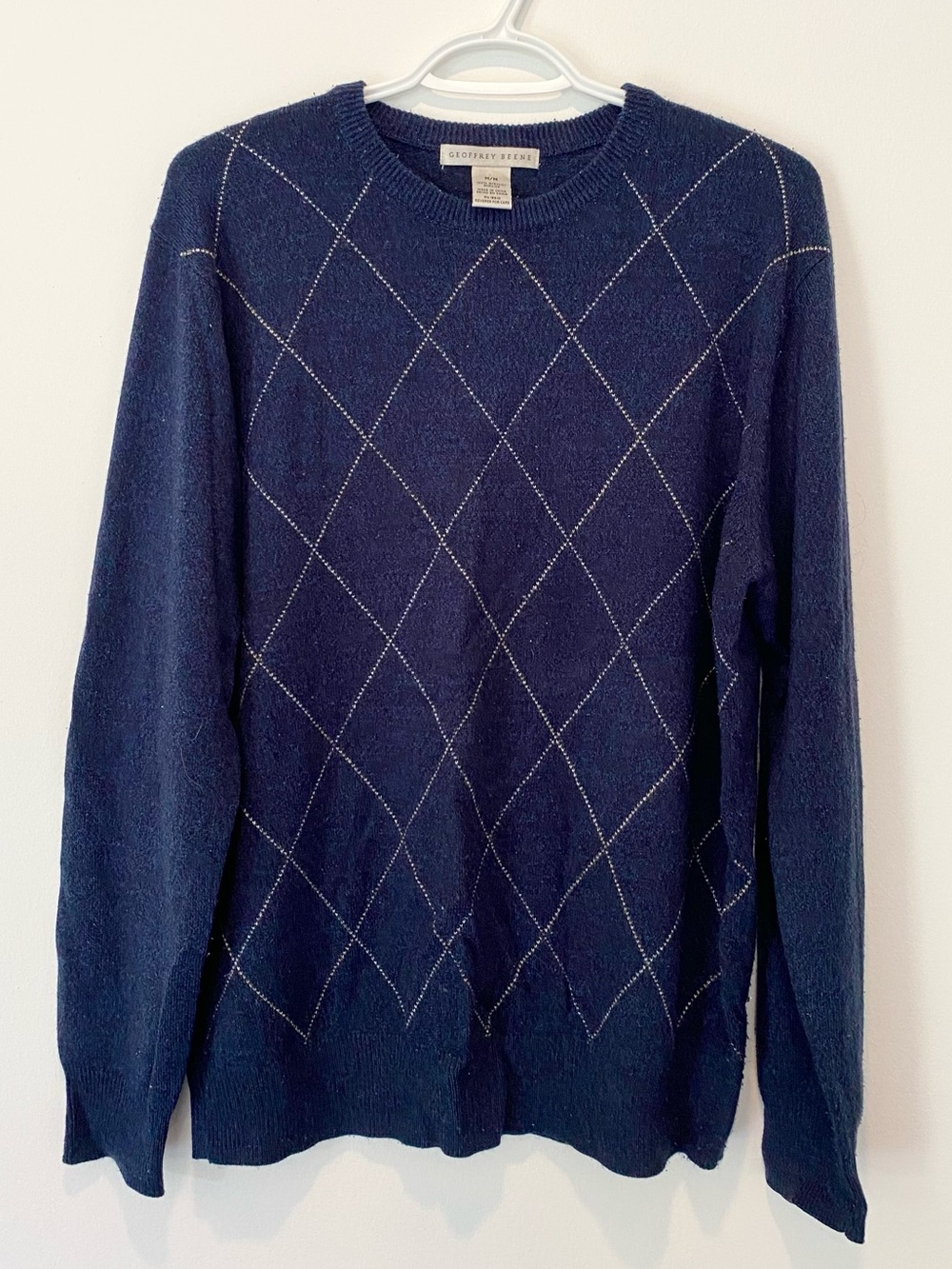 Geoffrey Beene Navy Argyle Crewneck Sweater